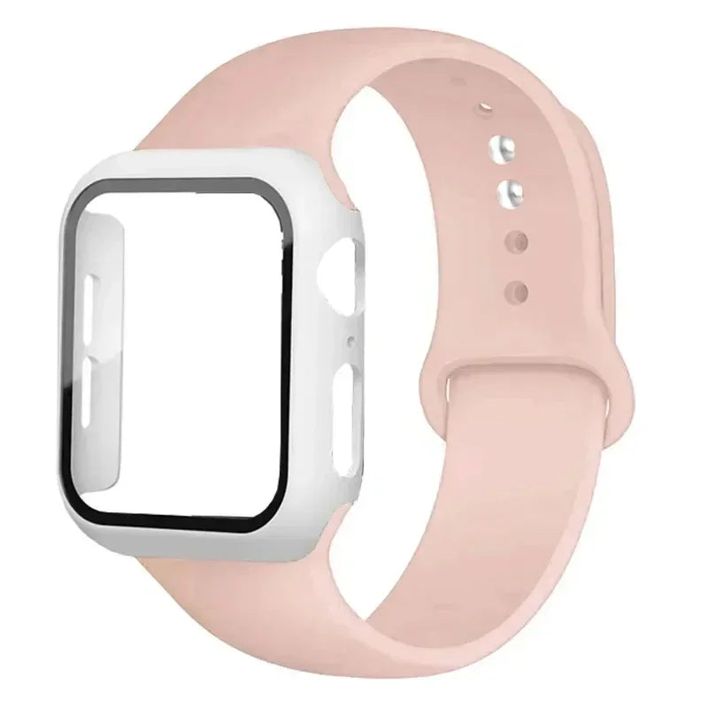 Glass+Case+Strap for Apple Watch Band 45mm 44mm 41mm 40mm 38mm 42mm Screen Protectors for Apple IWatch Series 9 8 7 6 SE 5 3 4 Qme