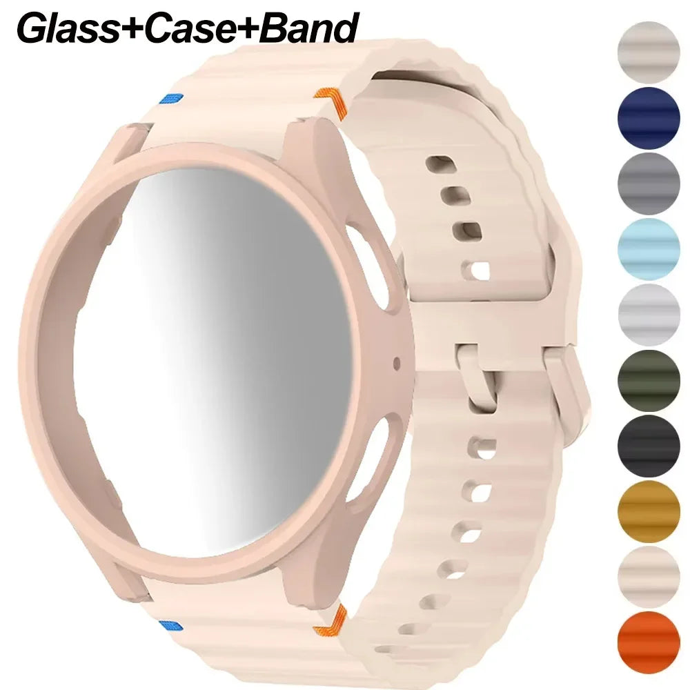 Silicone Strap for Samsung Watch 7 6 5 4 40mm 44mm 5Pro 45mm Band With Case Screen Protector Bumper cover for Wrist Accessories Qme