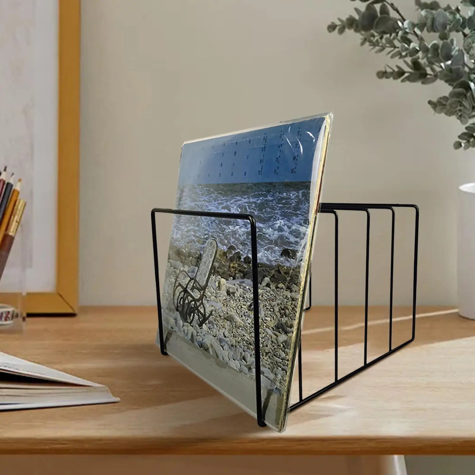 Record Holder Albums Black Iron Book Organizer Rack File Folder Qme