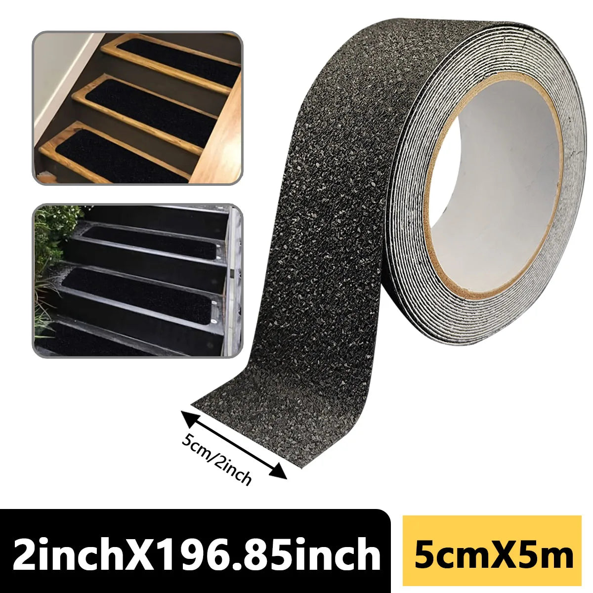 Anti-Slip Safety Tape, PEVA Material with Gravel Pattern, Waterproof Rubber Adhesive for Indoor/Outdoor Use on Plastic Surfaces Qme Black 5cmX5m