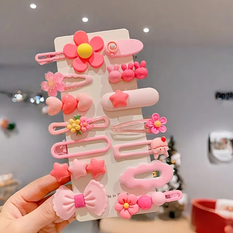 14Pcs/Set Cute Pink Hair Clips for Girls, Flower Star Bow Hairpins, Sweet Hair Accessories for Kids Daily & Party Use Qme