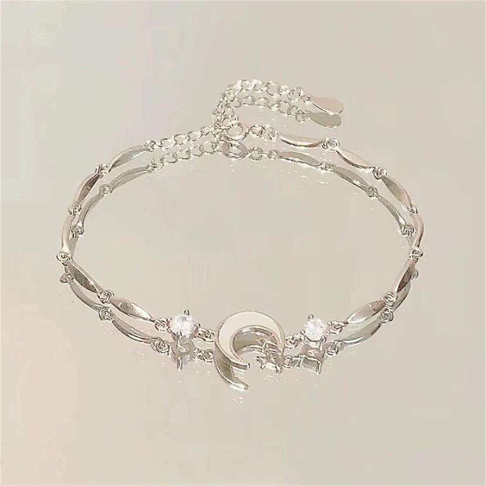 Elegant New Flowers Bracelet for Women Sweet Y2K Moon Cherry Blossom Bow Zircon Bracelets Luxury Designer Trend Daily Jewelry Qme REDDISH BROWN