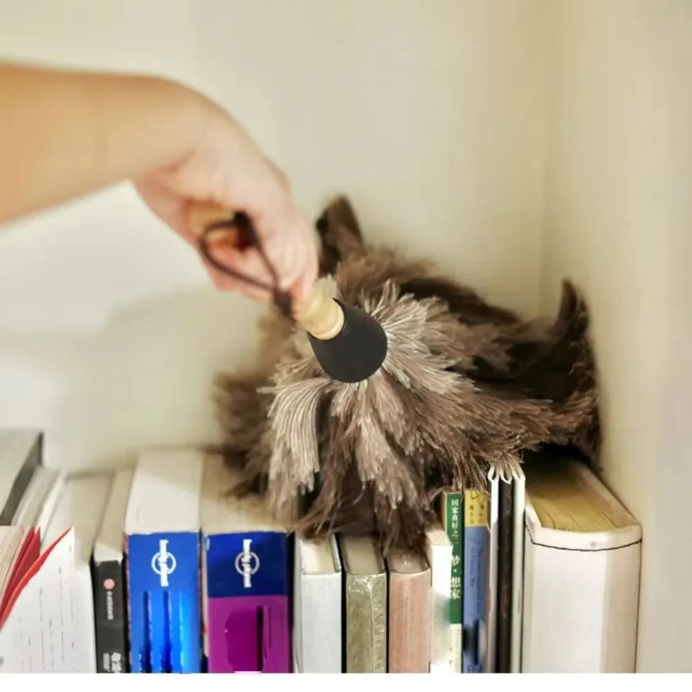 Feather Duster Wooden Handle Duster Anti-static Dust Removal Dusters Ostrich Duster Feather Fur Brush For Home Cleaning Tools Qme