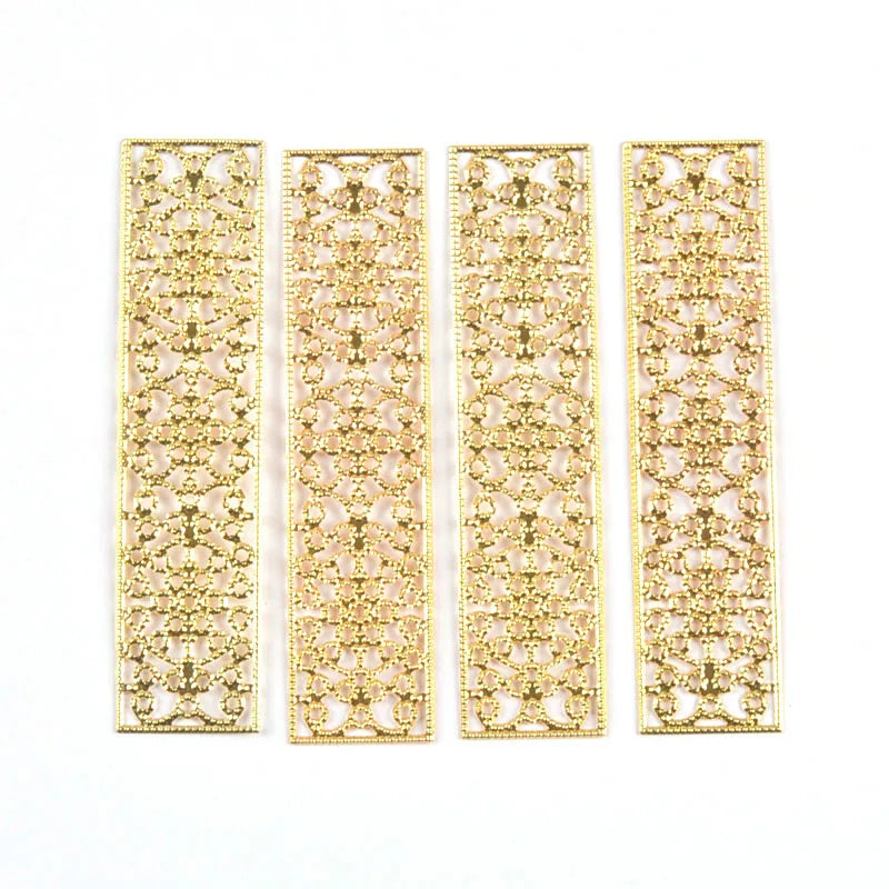 10Pcs Rectangle Metal Crafts Flower Filigree Wraps Connectors DIY Embellishments For Jewelry Making Home Decor Handicraft yk0903 Qme Gold