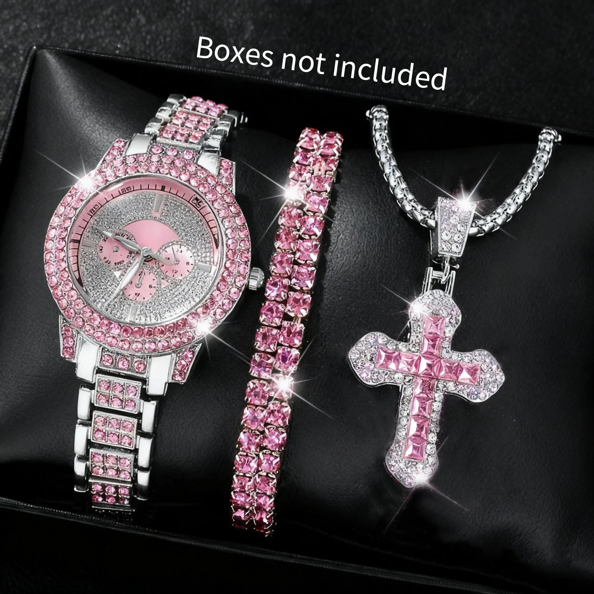 2026 2026 Spring Fashion Quartz Watch Accessories Set for Men and Women, Simple and Trendy Double Row Bracelet Cross Set Qme 3PCS Kit No Box