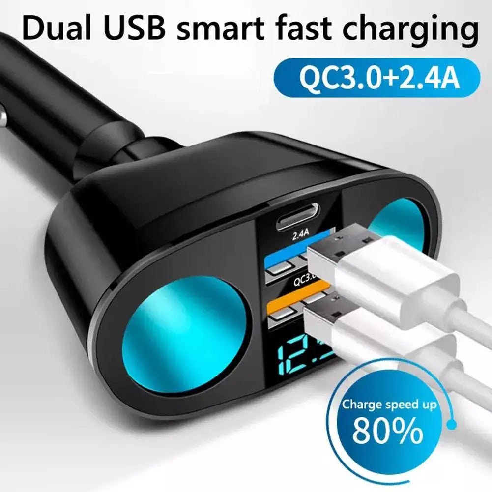 Car Cigarette Lighter PD USB Charger QC3 0 Dual Socket Splitter Qme
