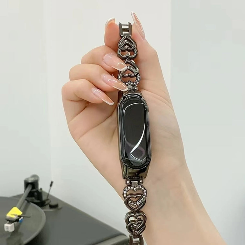 Strap For Xiaomi Mi Band 8 7 Watch Band For Mi Band 5/6/4/3 Fashion INS Love Heart Metal Bracelet Miband Smartwatch Accessories Qme