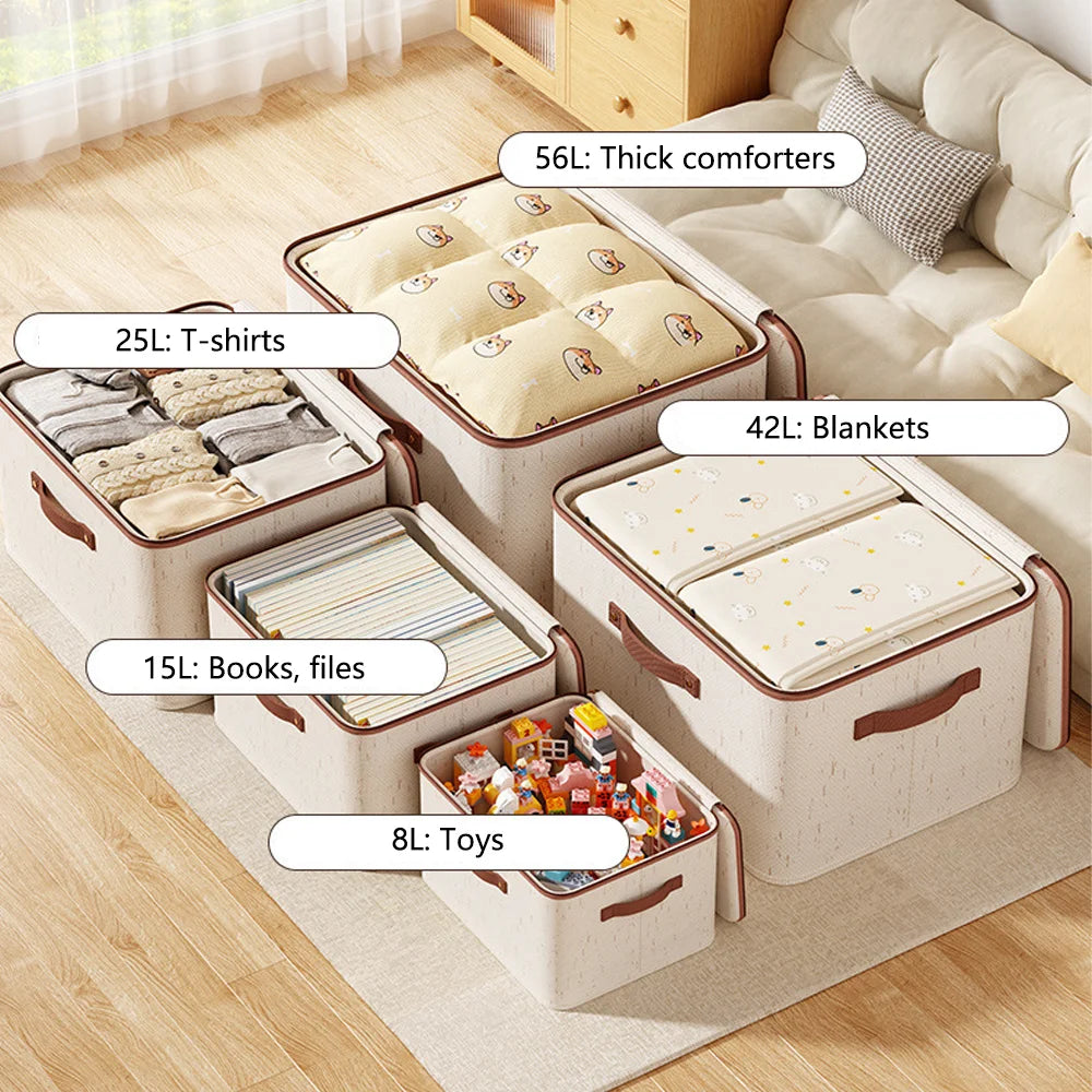 Foldable Storage Box with Lid Large Capacity Dust-Proof Organizer for Clothes & Household Items in Living Room/Wardrobe Qme