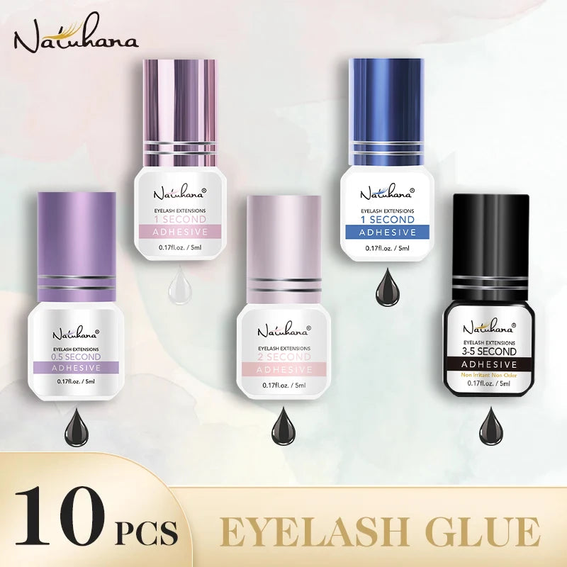 NATUHANA 10 Bottles Eyelash Adhesive 1S 0 5S Fast Drying Eye Lash Qme