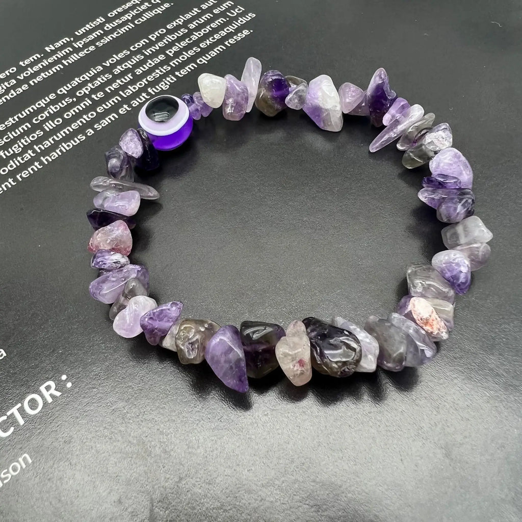 b57 Blue Evil Eye Crystal Bracelet Irregular Natural Stone Beads Chip Jewelry Amethyst Aquamarine Rose Quartz Bangles for Women Qme