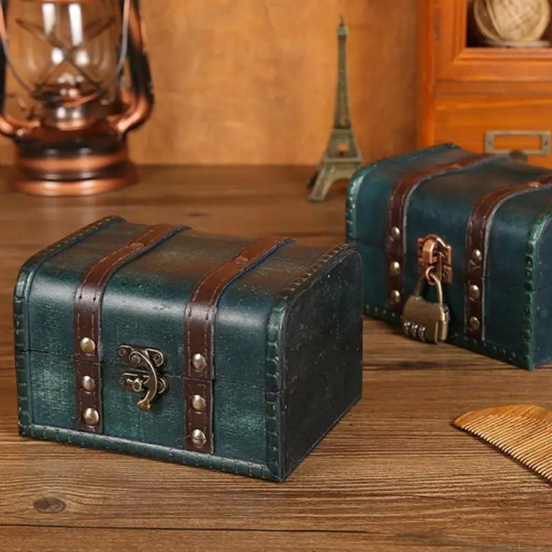 Retro Wooden Storage Box With Lock Retro Treasure Jewelry Necklace Postcard And Small Objects Storage Case Trinket Chest Qme