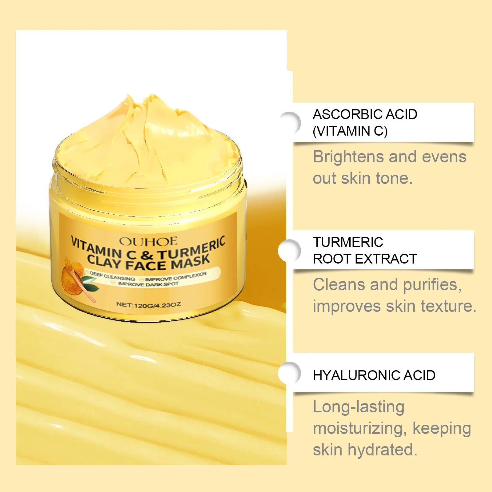 Vitamin C Turmeric Mud Mask Exfoliating Facial Mask Improve Pore Deep Cleansing Nourishing Hydrating Glowing Skin Care Clay Mask Qme