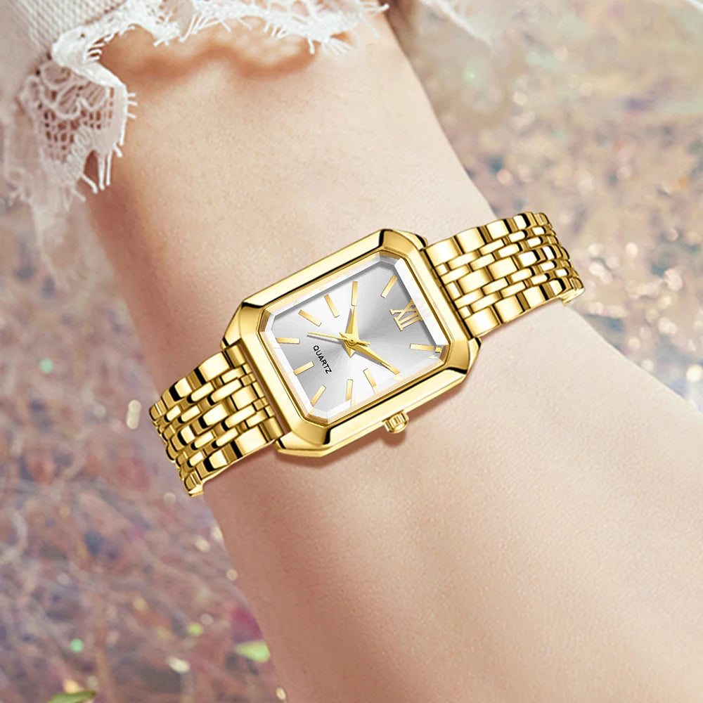 Golden Roman Square Watch Unlimited Bracelet Love Double Opening Qme