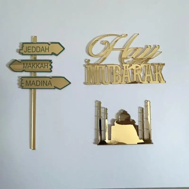 Mubarak Hajj Mubarak Letter Cake Topper Gold Color Acrylic Cake Decoration Birthday Cake Charms Qme A2