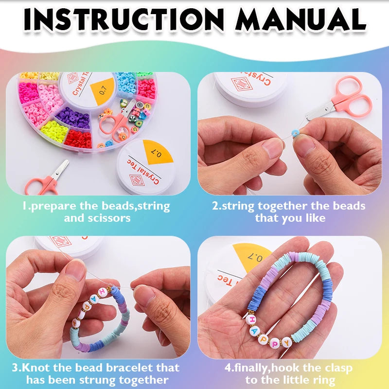 Clay Beads Bracelet Making Kit Seed Letter Alphabet DIY Art Craft Beads Kit with Charms for Jewelry Making Crafts Gifts 8 Styles Qme