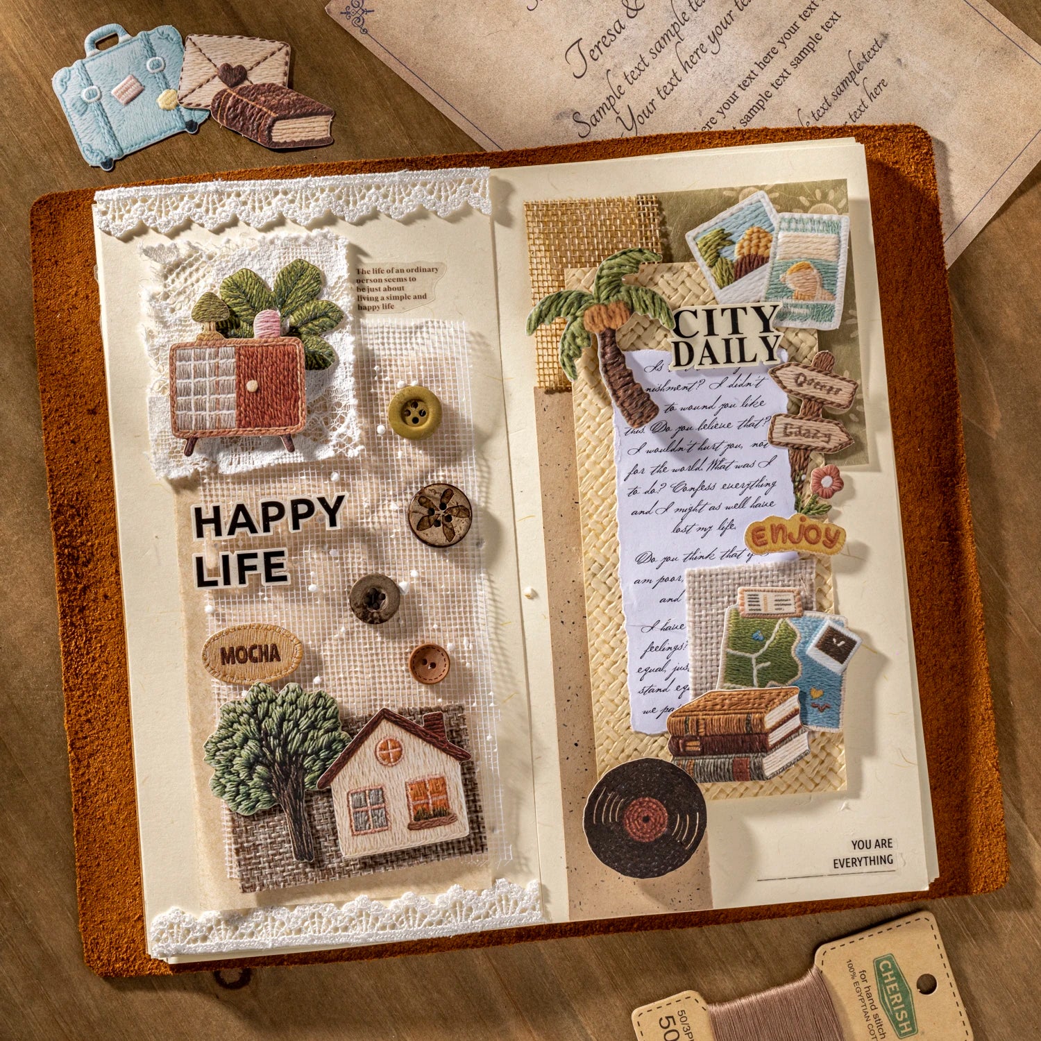 Embroidery Style Life Trinkets Sticker Pack, Must-Have for Students & Stationery Lovers, Multi-Purpose Decorative Stickers Qme