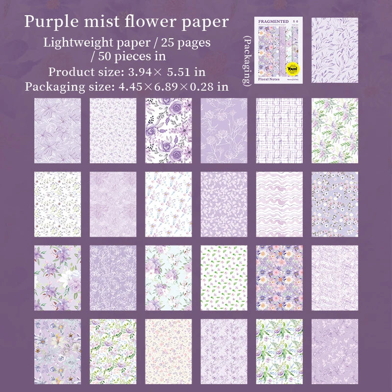 50 Sheets Vintage Floral patter Materials Paper DIY Scrapbooking Decor Craft Paper Collage Junk Journal Aesthetics Stationery Qme C