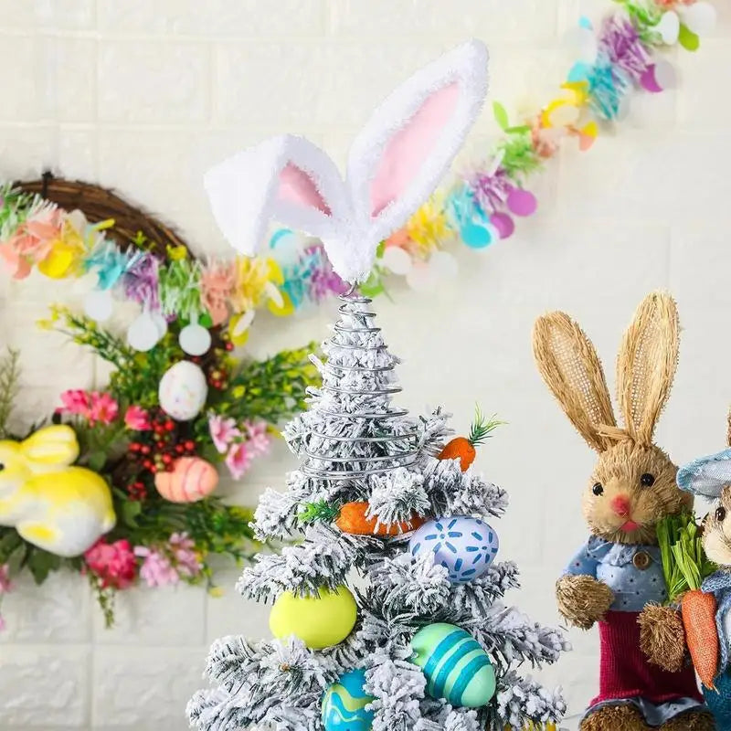Easter Bunny Tree Topper Rabbit Festive Decoration Furry Ears Metal Qme