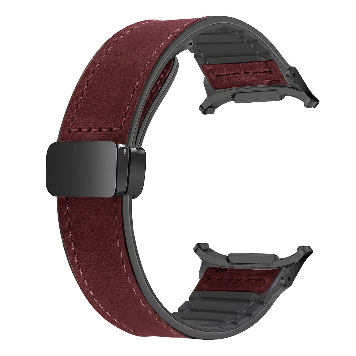 Leather Silicone Strap For Samsung Galaxy Watch 7 Ultra 47mm Magnetic Band Bracelet for Galaxy Watch 7 Ultra 47mm Correa Qme Wine Red-B For watch 7ultra47MM