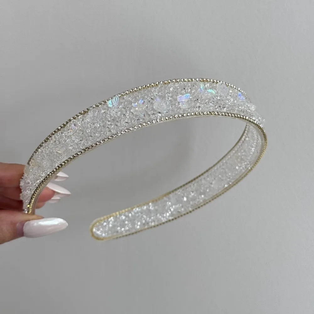 Princess Hairpiece Transparent Crystal Headband Luxurious Elegant Butterfly Hairband Chic High-end Rhinestone Hair Hoop Girls Qme Wide