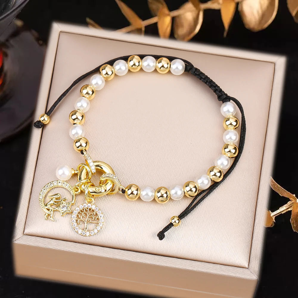 Venezuela Flag Cross Black Rope Braided Pearl Bracelet for Man Woman Party Wedding Crown Zirconia Jewelry Daily Wear Qme F