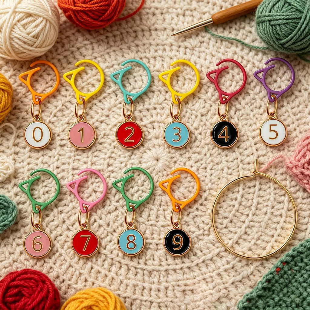 Crochet Markers Numbered Multicolor Cat Ear Metal Clip Knitting Qme
