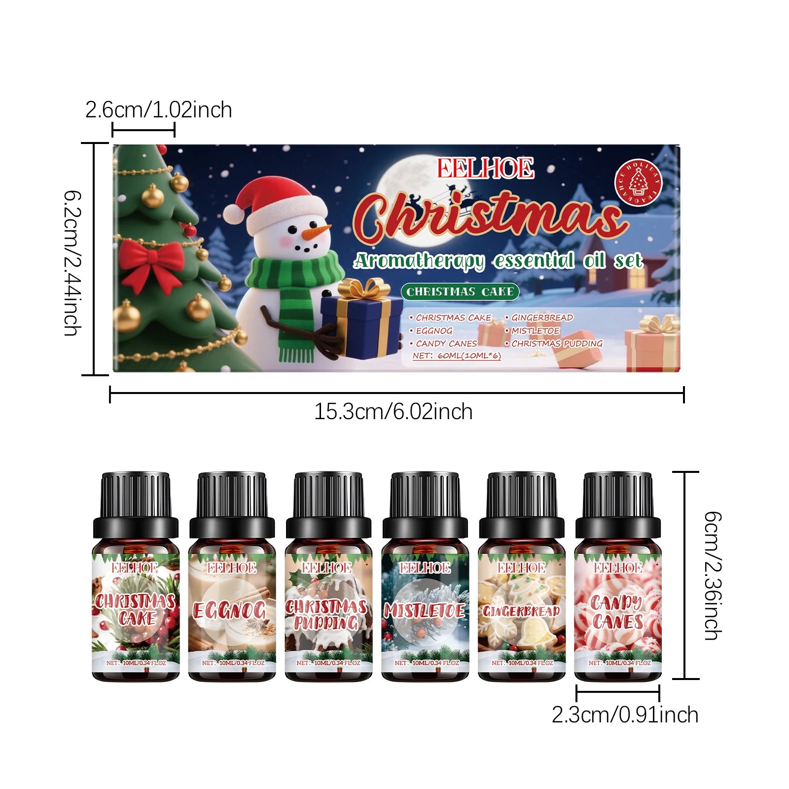 Christmas Aromatherapy Essential Oil Set Long Lasting Fragrance 6 Holiday Scents Festive Scents & Relaxing Atmosphere 6x10ml Qme 1 Set 6x10ml