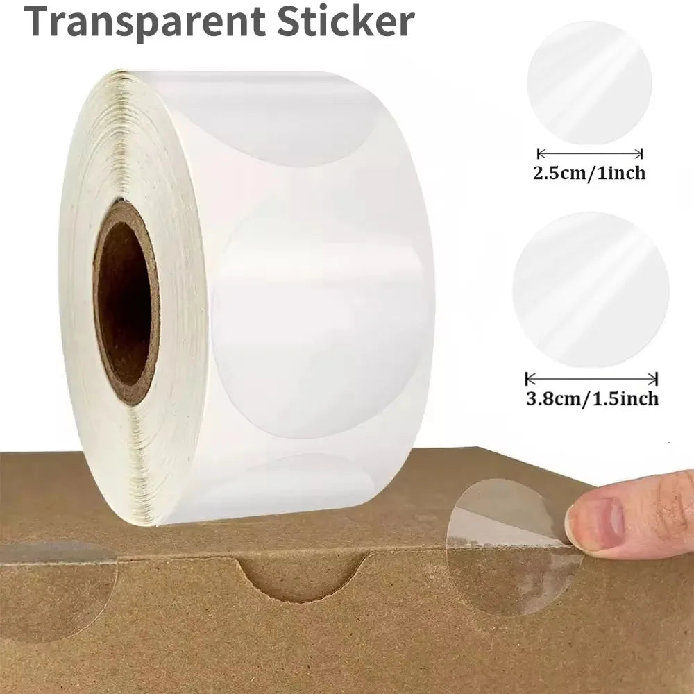 300-1000 Stickers Crystal Clear Transparent 1"/1.5" Round PVC Stickers, Envelope TabSealer And Retail Package Clear Seal Labels Qme