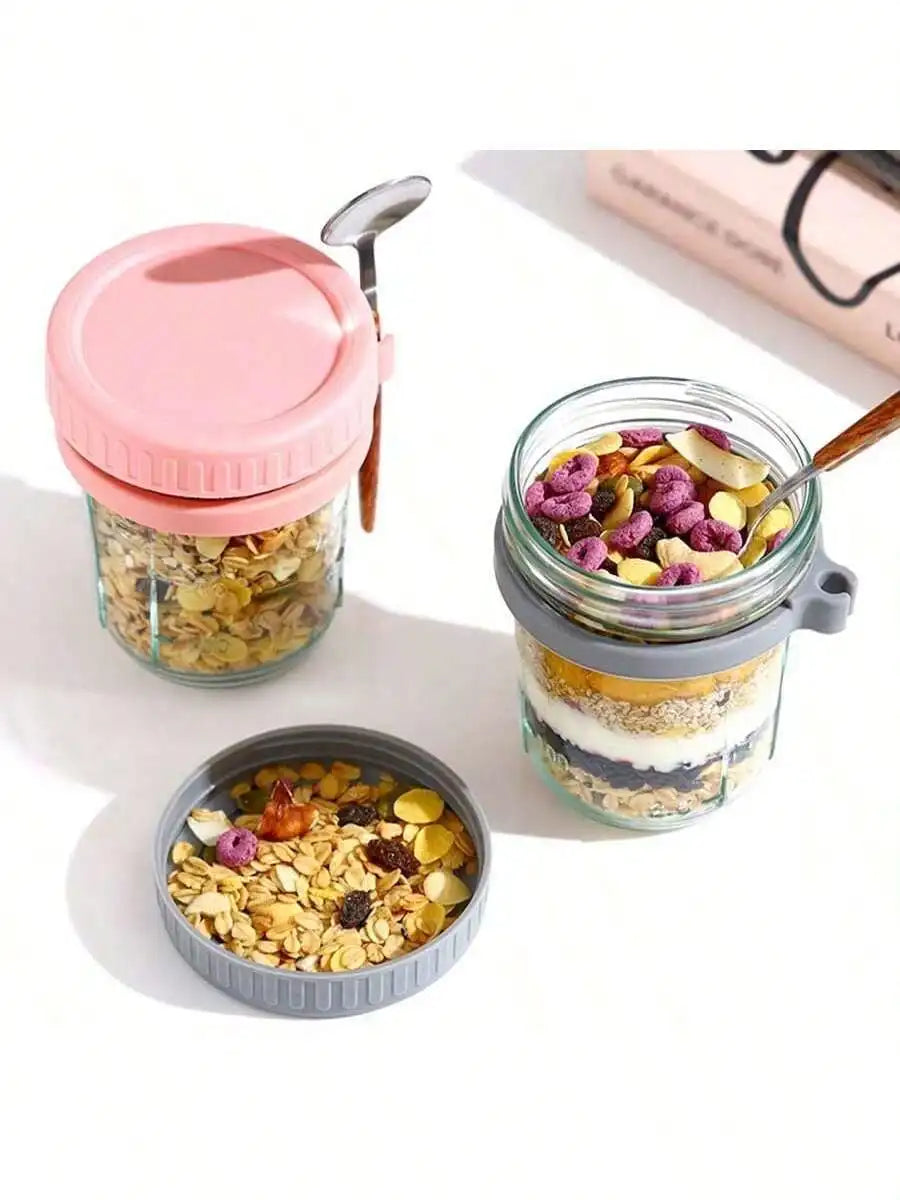 Overnight Oatmeal Container Lid Spoon Large Capacity Airtight Jar Qme