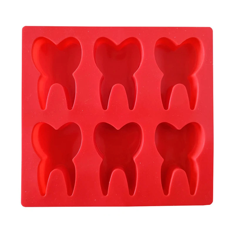 CC11Tooth Shape Silicone Mold 6 Cavity 3D Molar Molds Tray DIY Baking Qme Red