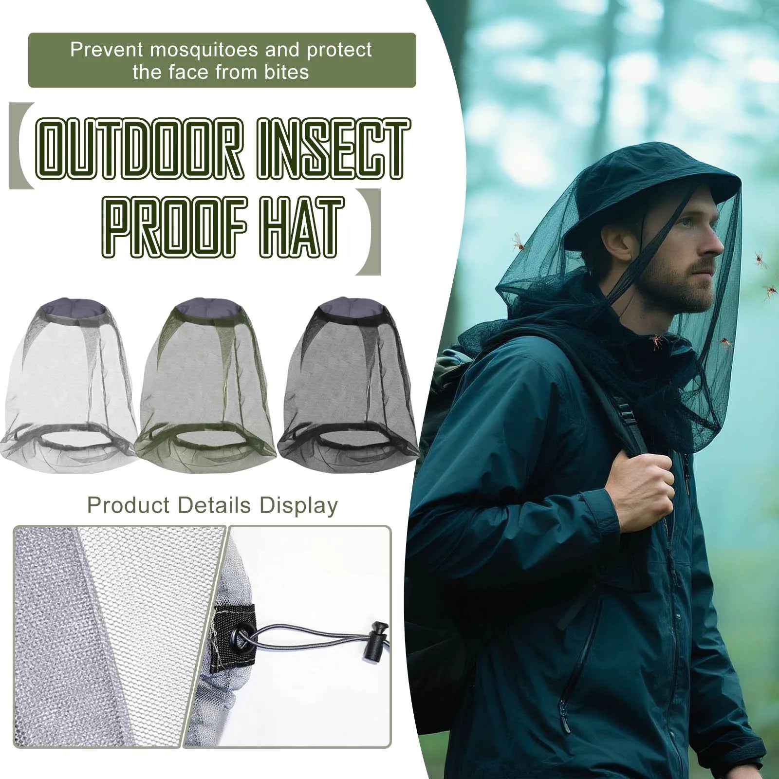 Breathable Mesh Mosquito Head Nets Lightweight Outdoor Camping Fishing Anti-mosquito Cover Gardern Orchard Insect-Proof Mask Qme