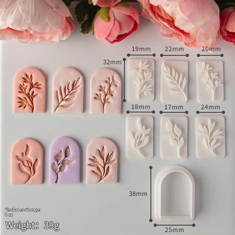 7Pcs Botanical Leaf Pattern Clay Earring Molds Set Fresh Plant Vine Leaves Clay Cutters Tools For Earring Pendant Jewelry Making Qme B