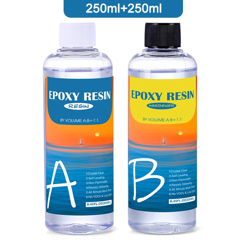Easy Mix 1:1 Epoxy Resin Crystal Clear Kit Coating and Casting Resin for Table Top, Molds, Tumbler Crafts, Painting, Jewelry DIY Qme 250ml 250ml