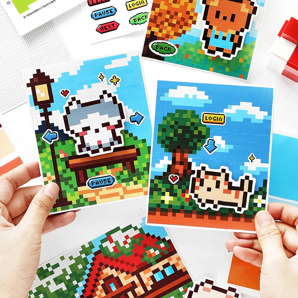 6 Sheets/Bag Kawaii Animal Themed Pixel Collage Stickers Mini Stress Relief for DIY Scrapbook Phone Case Notebook Decoration Qme