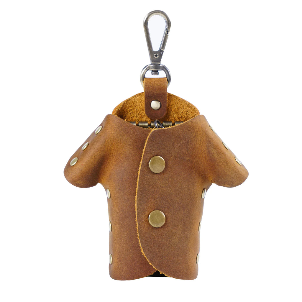 Stylish Crazy Horse Leather Key Case Compact Waist-hung Bag Perfect Qme YELLOW