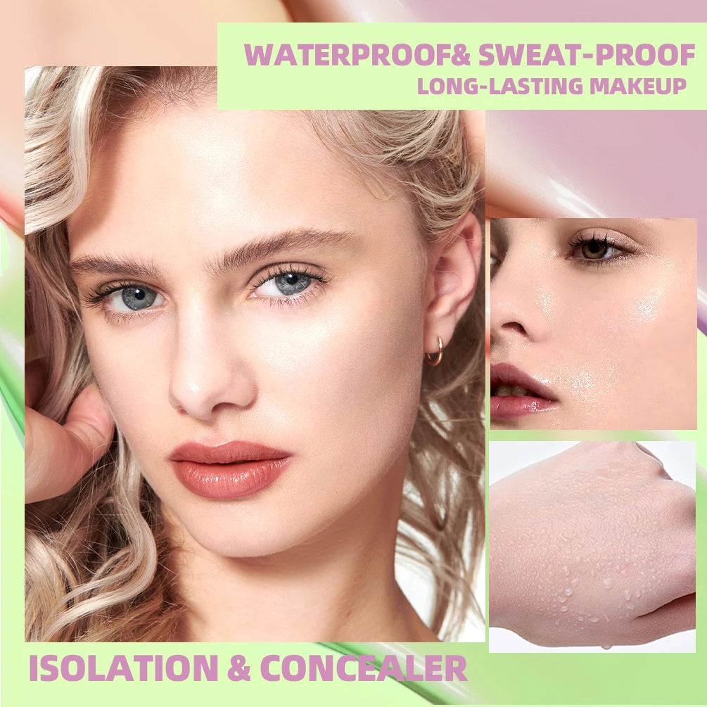 QIBEST 2PCS Liquid Concealer Mixed Isolation Lotion Makeup Moisturizing Liquid Foundation Skin Tone Brightening Face Primer Qme