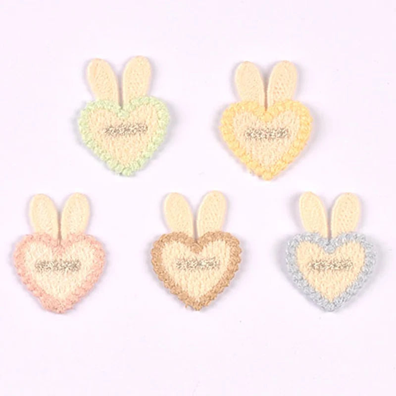 10pcs 35x26mm Assorted Color Knitted Heart Patches Cute Bunny Ear Appliques with, DIY Hair Accessories Crafts No Glue cp3856 Qme 35x26mm-mix