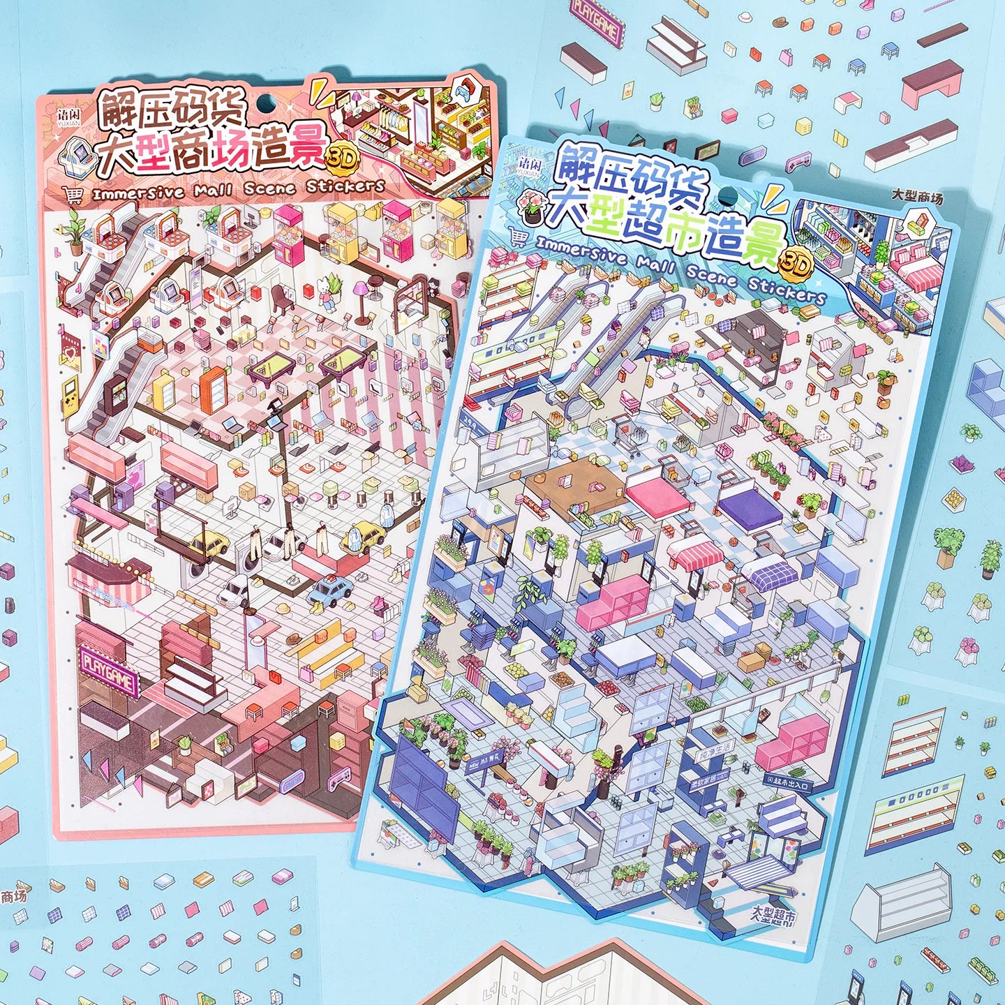 TIANZI Cartoon 3D Landscaping Stickers Miniature Scene DIY Kit 4/8 Pcs Cute Gift Hand Account Stacking And Pasting Cabin Scene Qme AB