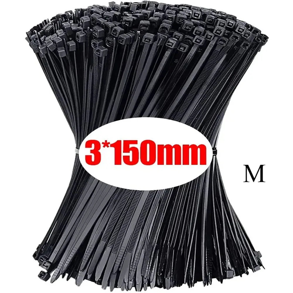 100PCS Nylon Self-Locking Cable Ties Durable Zip Ties Wire Organizer Straps Loop Wrap Fastening for Home Office Cable Management Qme 3x150mm Black 100PC