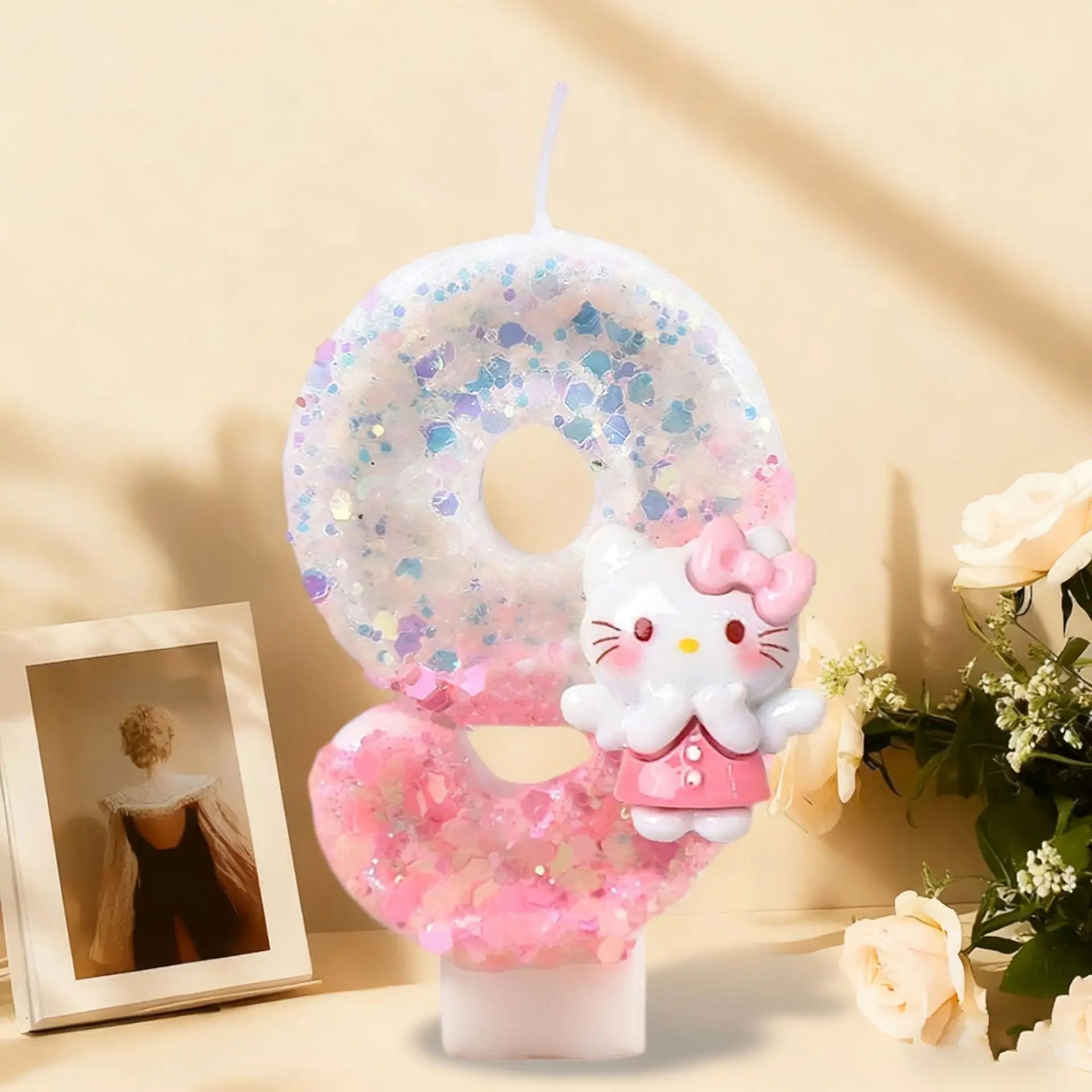 Hello Kitty Birthday Candles Cute Pink Cake Decorative Number Candles Mood Lighting Qme 9