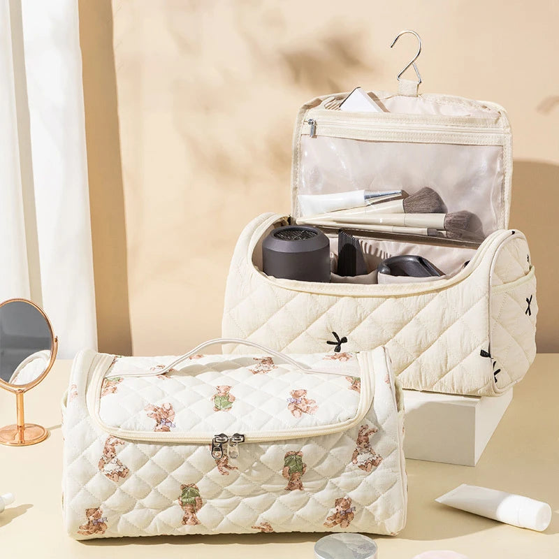 Quilted Travel Case For Cotton Hair Tools Travel Bag Hangable Storage Bags With Hanging Hook Qme