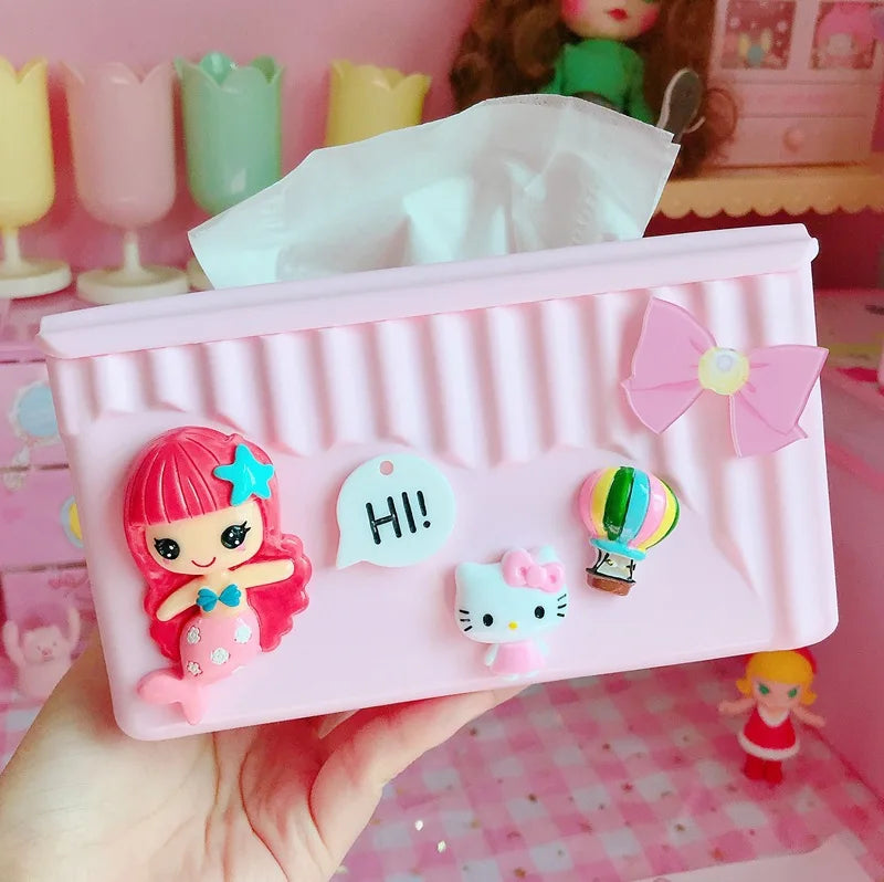 Hello Kitty Pink Creative and Cute Tissue Box Bathroom and Household Tissue Holder, Living Room Plastic Napkin Holder Qme 7