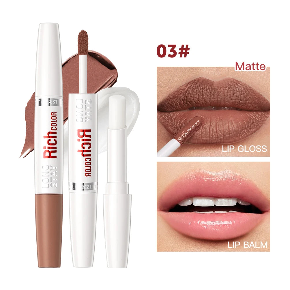 Double Head Matte Liquid Lipstick Waterproof Long-Lasting Lipgloss Makeup Lip Balm Moisturizing Repair Fine Lines Lips Cosmetic Qme 03