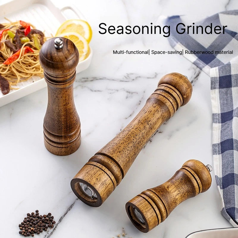 A 5 8 10 Inch Manual Oak Spice Grinder Bottle, Pepper Zanthoxylum Mill, Household Fresh Ground Pepper Seasoning Container Qme