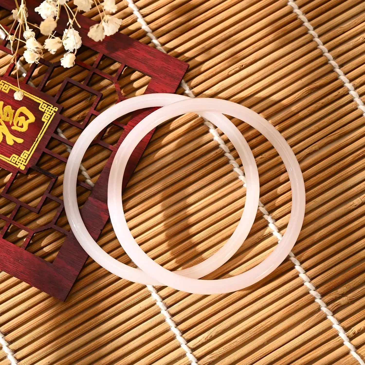 2Pcs/Set Natural Jade Solid Color Jingle Bangles Retro Simple Glass Bracelet Femme Fashion Women's Casual China Jewelry Gifts Qme
