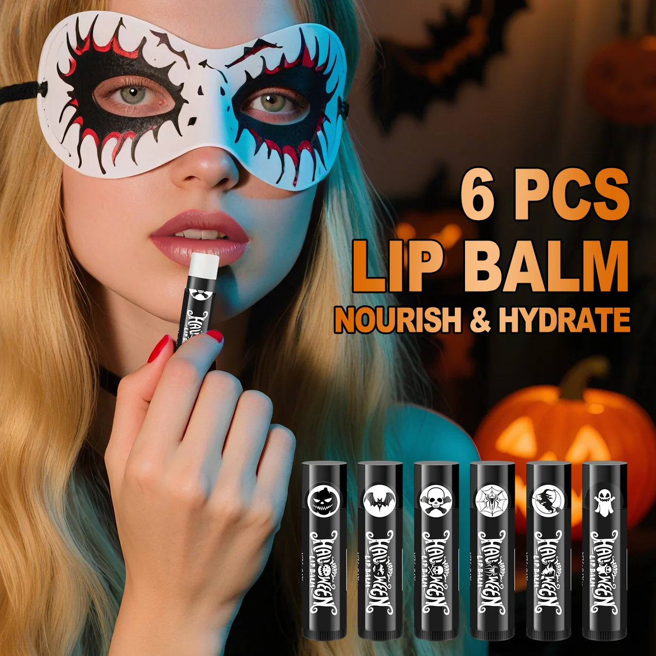24PCS Halloween gift set (6 hand creams+6 lipstick) Each set includes a Halloween card and gift yarn bag Qme