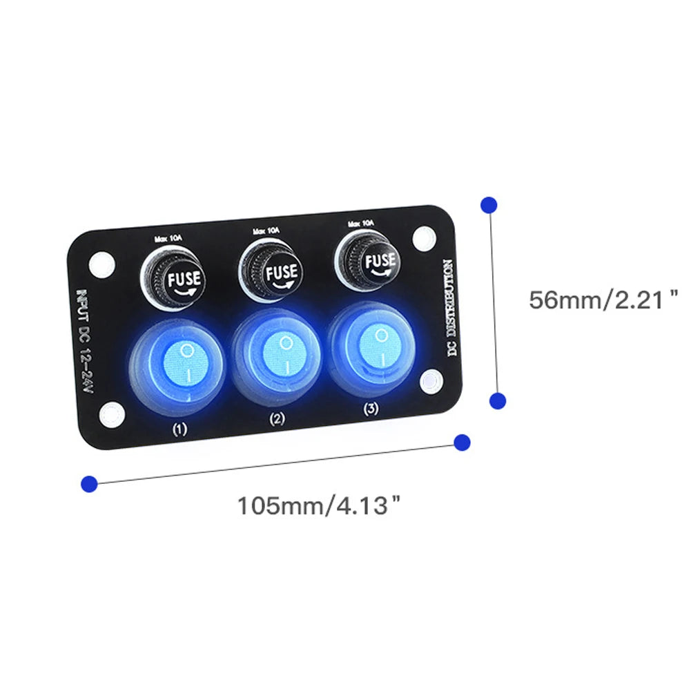 LED Marine Boat Rocker Switch Panel 12V-24V Toggle Switch Panel Light 10A Fuse Blade for Boat Truck Trailer Camper Caravan RV Qme