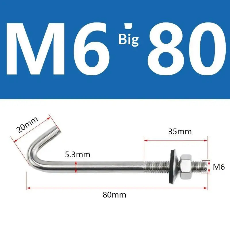 304 Stainless Steel M5 M6 L Hook Bolts With Matching Nuts Washers For Industrial Construction Home Hanging Qme A7