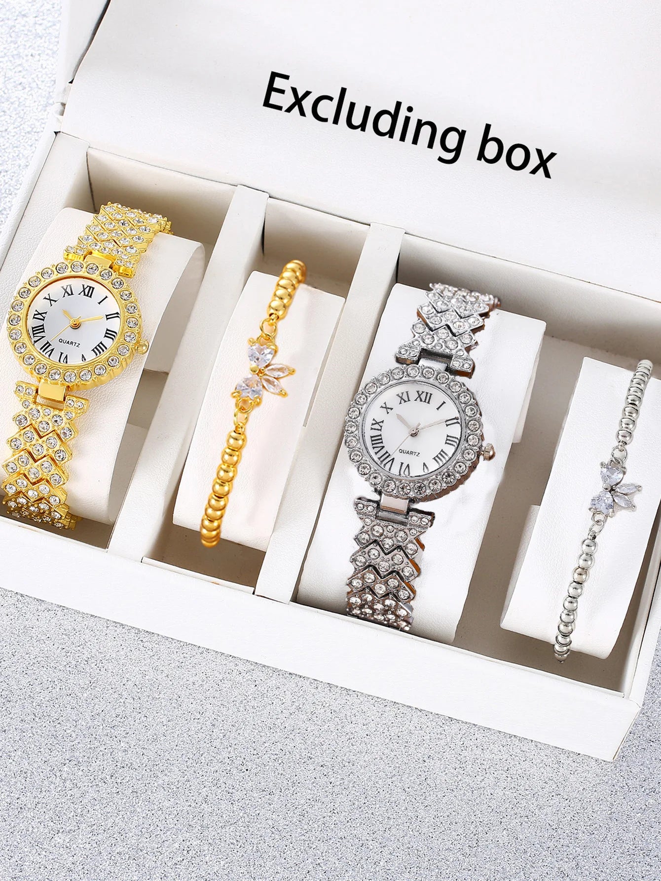 Women Quartz Watch With Matching Heart Bracelets (Box Not Included) Qme Rose