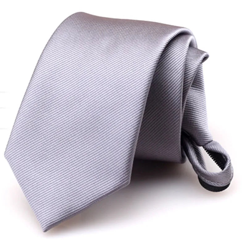 Men Tie Solid Regalia Business Stripe Clips Knot Zipper Automatic Qme rt-7